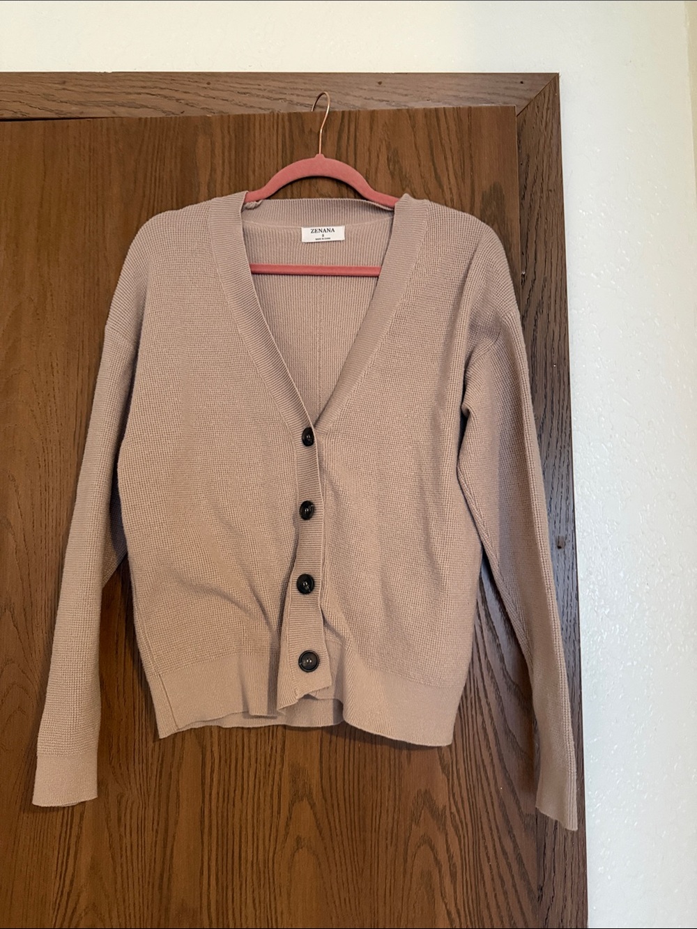 Zenana Outfitters Neutral Taupe V-Neck Button Cardigan